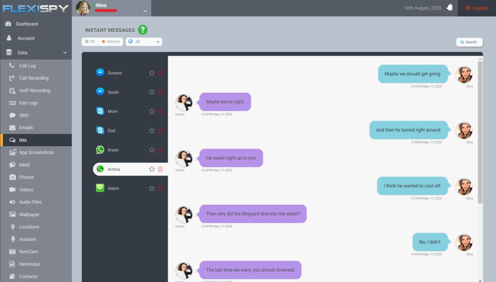 FlexiSPY IM monitoring including WhatsApp